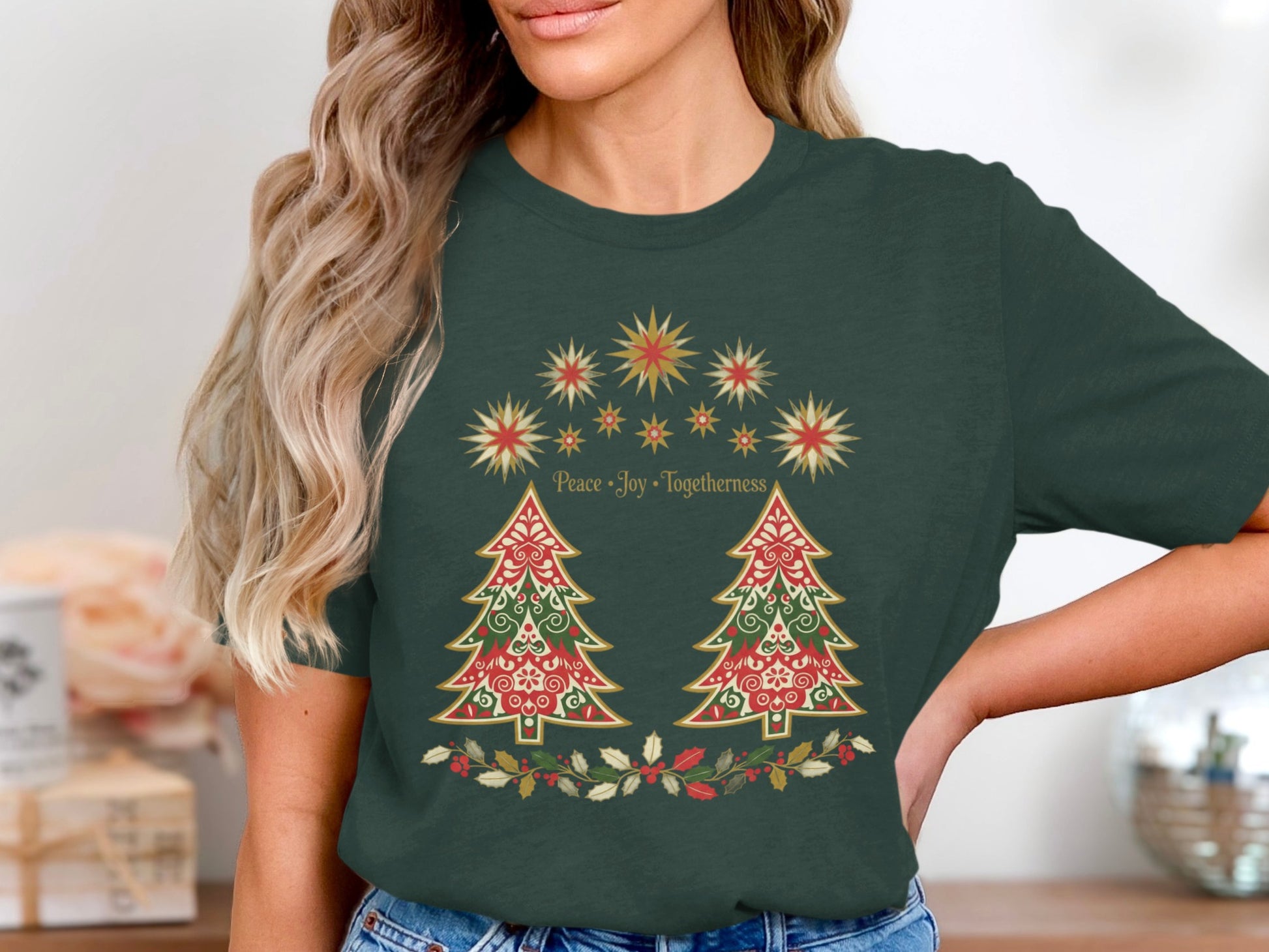 Peace Joy Togetherness Christmas Trees Design Shirt