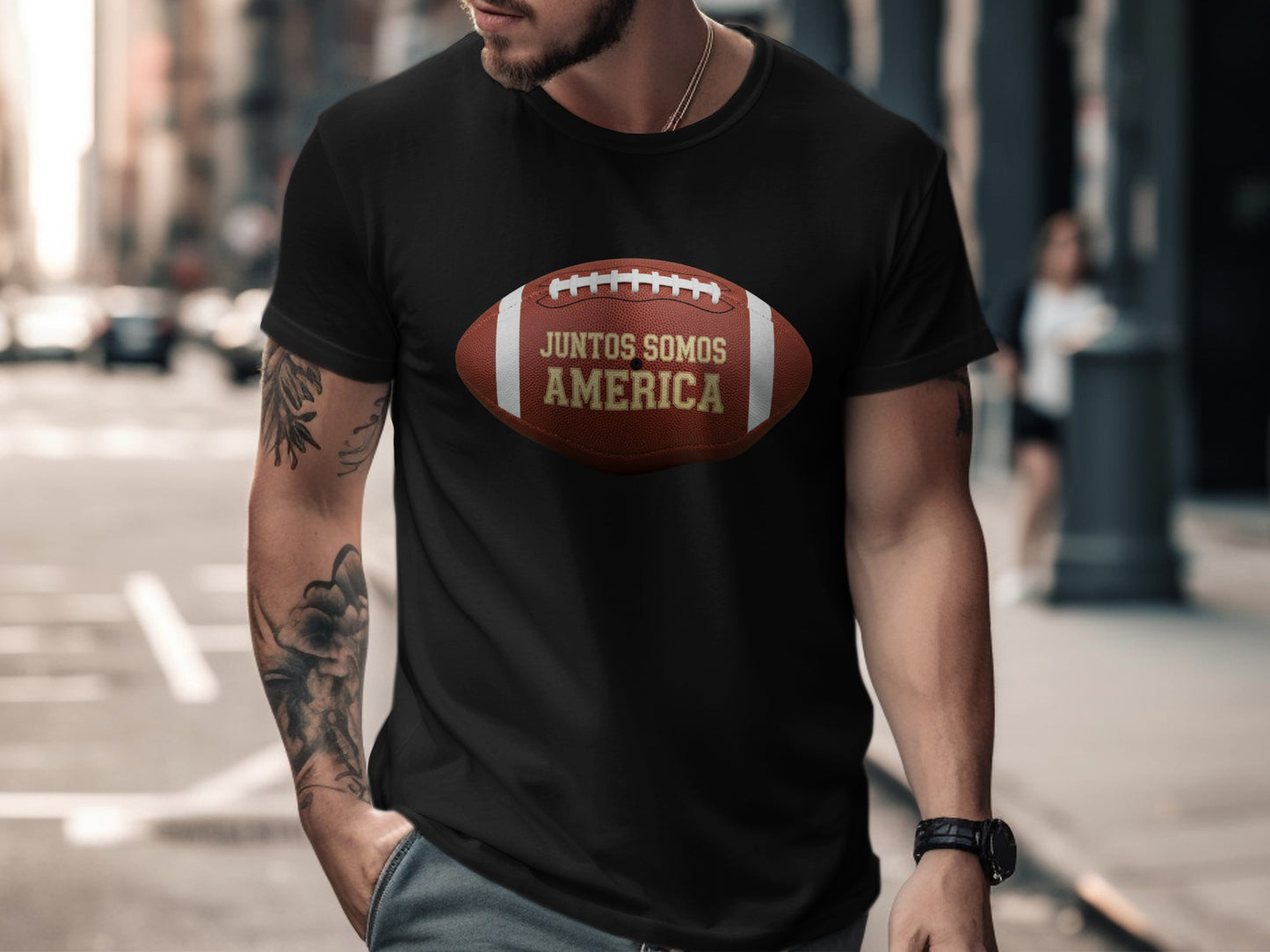 Juntos Somos America Football Graphic Tee for Sports Fans