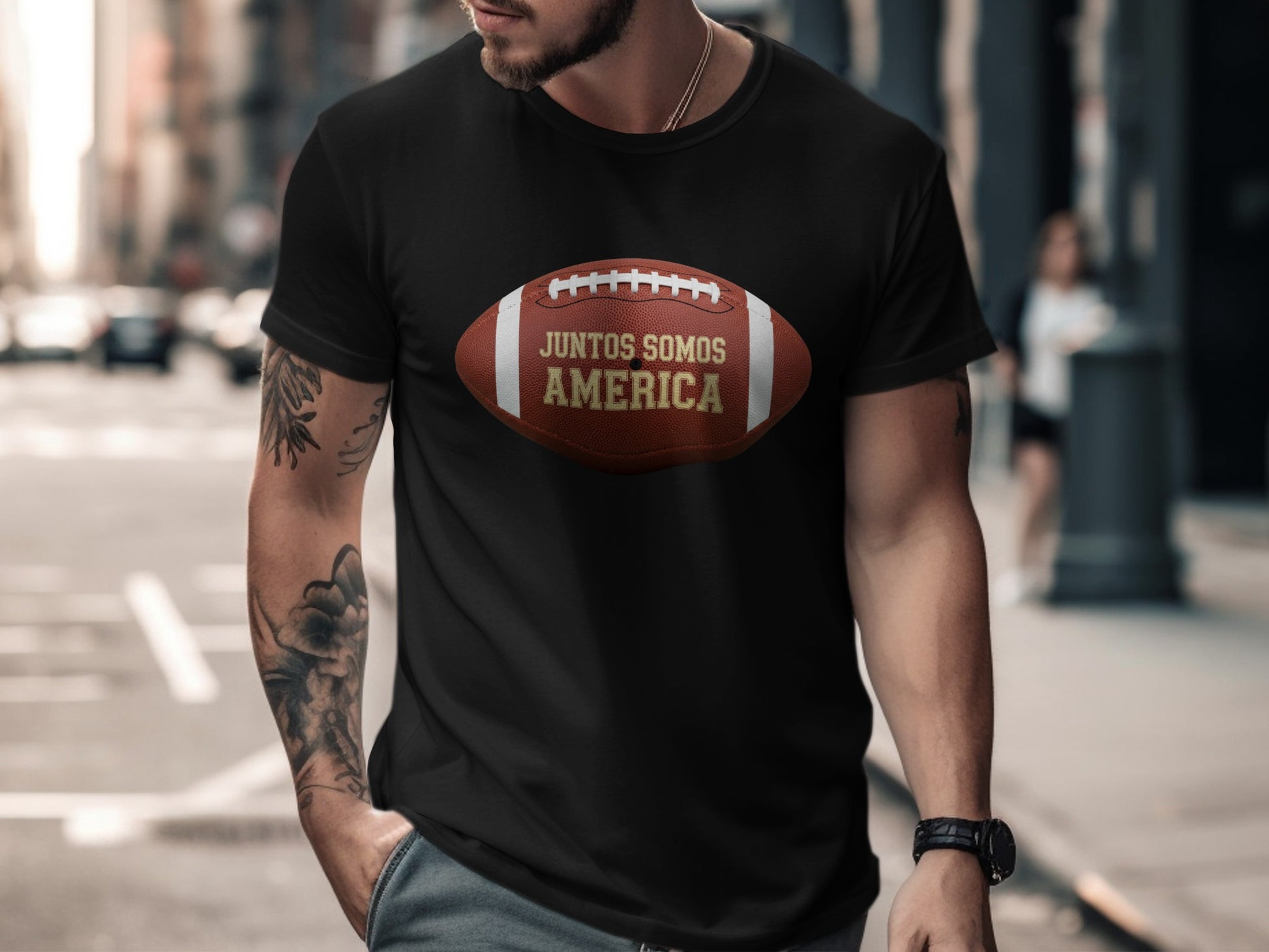 Juntos Somos America Football Graphic Tee for Sports Fans