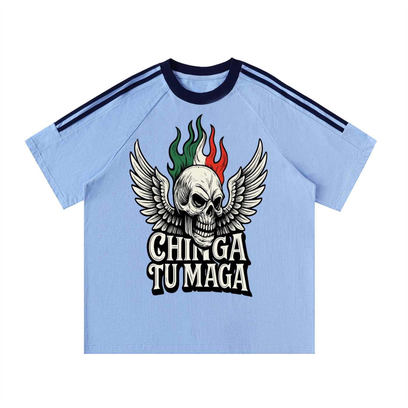Chinga Tu Maga Contrast Tape Crewneck Cotton T-Shirt
