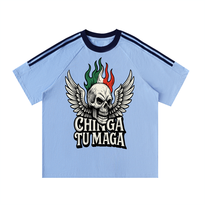 Chinga Tu Maga Contrast Tape Crewneck Cotton T-Shirt