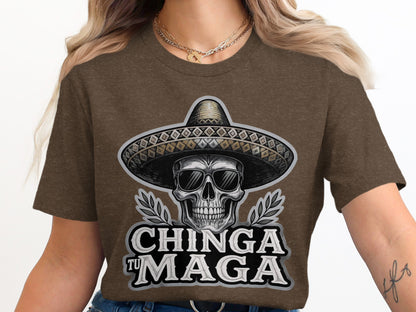 Chinga Tu Maga Skull Sombrero Graphic Tee shirt product