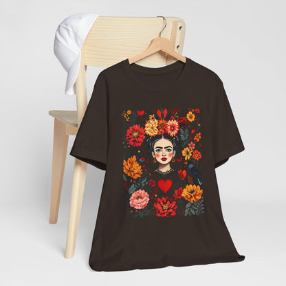 Mexican Folk Art Woman Flowers Hearts Birds T-Shirt product type