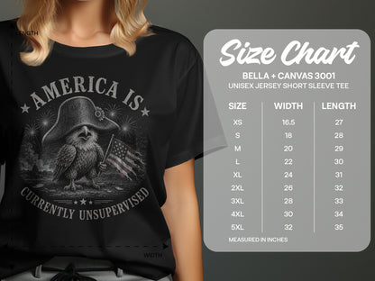 T-shirt with eagle, flag, and text "America is Currently Unsupervised".