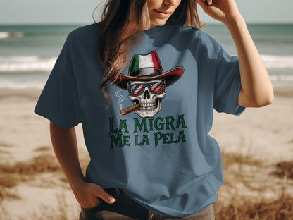 La Migra Me La Pela Skull T-Shirt Unique Fashion product