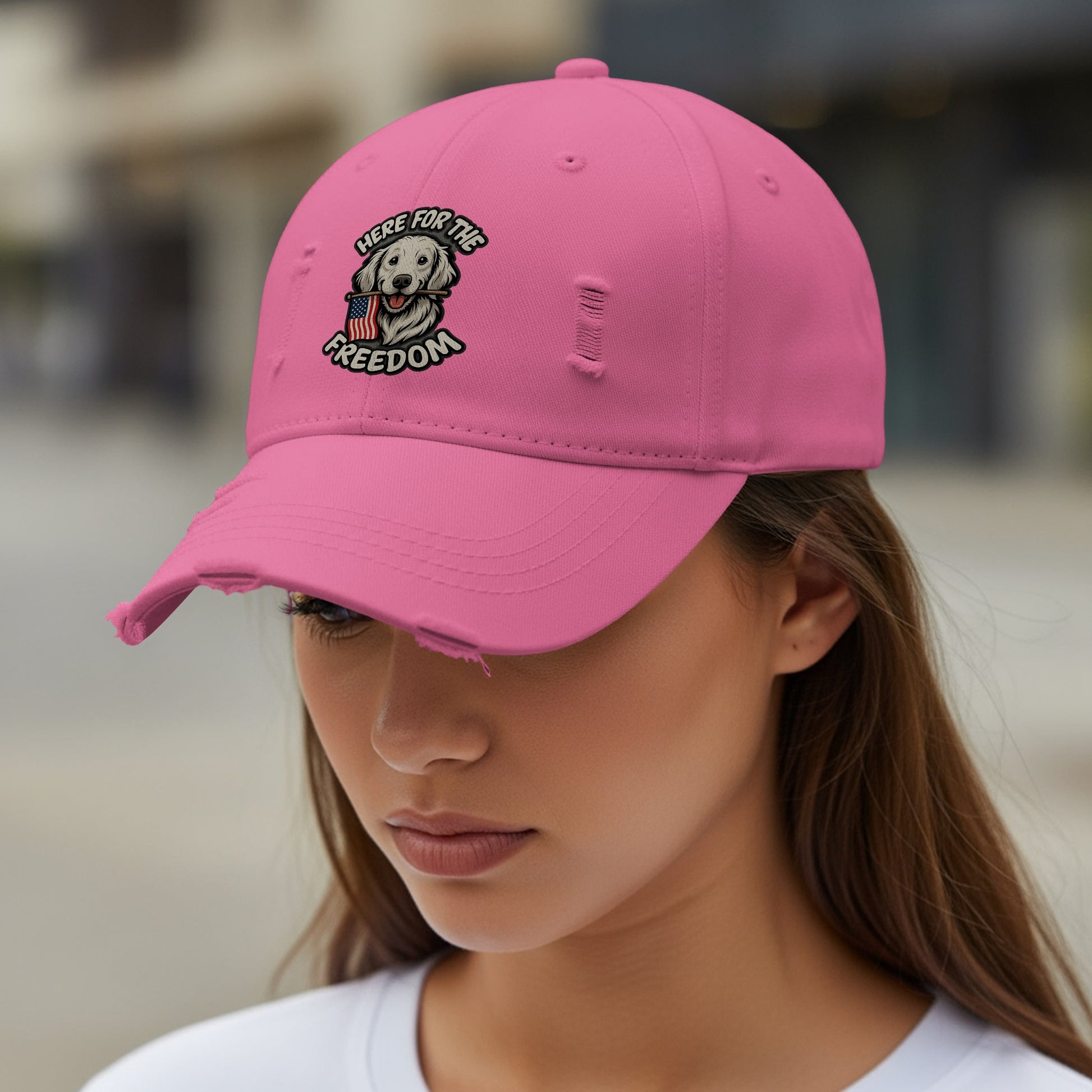 Here For The Freedom Distressed Pink Cap product