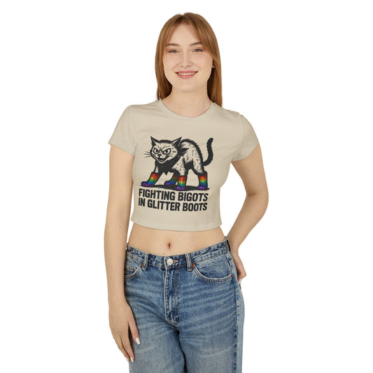 Empowered Cat Women's Baby Tee - Fighting Bigots in Glitter Boots
