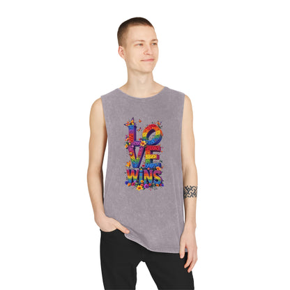Unisex Stonewash Tank Top - 'Love Wins' Graphic Tee for LGBTQ+ Pride & Everyday Wear