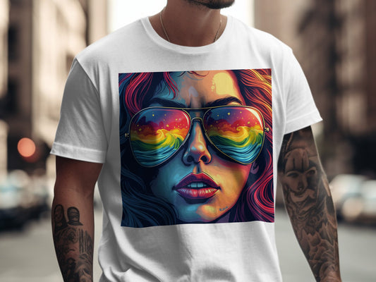 Vibrant Sunglasses Reflection Art on T-Shirt product type