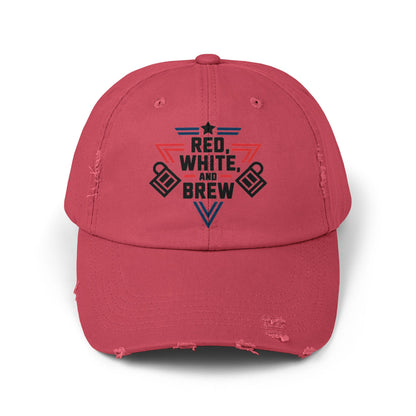 Unisex Distressed Cap - Red, White, and Brew for Celebrations