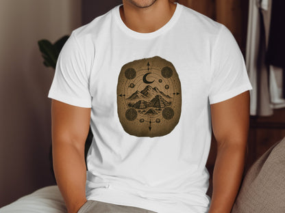 Geometric Mountain Moon Print White T-Shirt product