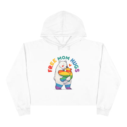 Colorful Bear 'Free Mom Hugs' Crop Hoodie | Fun, Cozy Gift for Moms, Pride, Celebrations, Casual Wear, Trendy Style