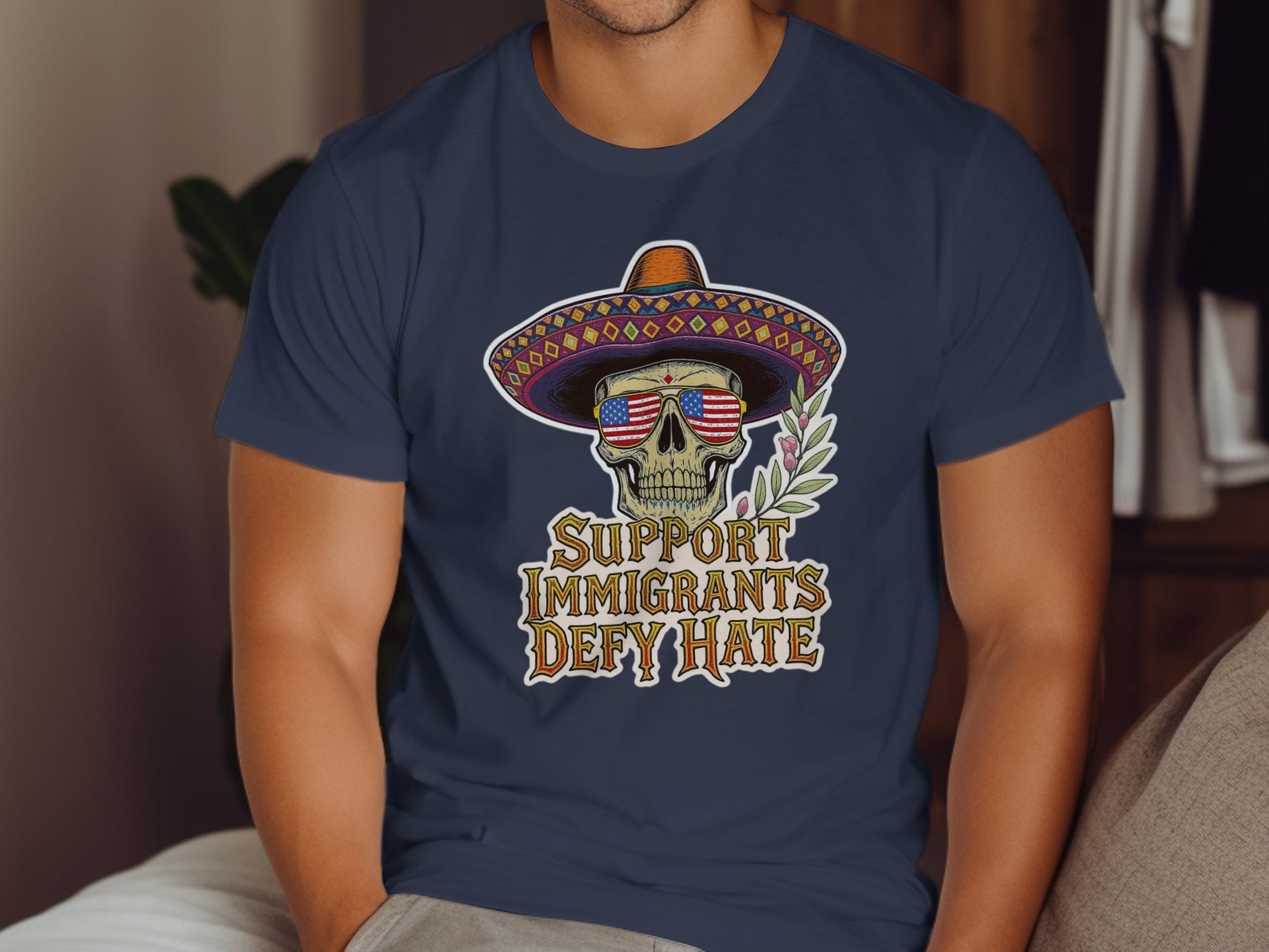 Support Immigrants Defy Hate Skull Hat T-shirt product type