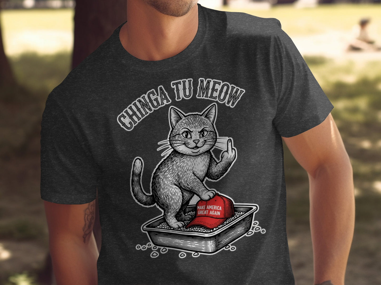Chinga Tu Meow Cat MAGA Hat Litter Box Middle Finger product type