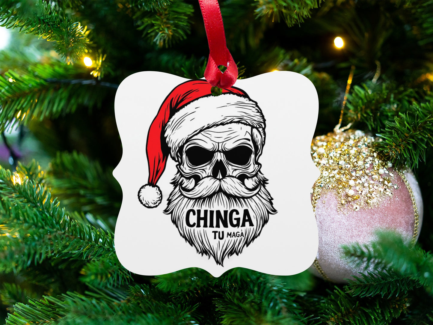 Santa Skull Chinga Tu Maga Christmas Ornament