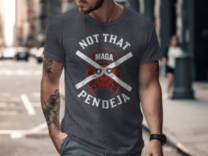 T-shirt with "NOT THAT PENDEJA" text and skull with crossed propellers design.