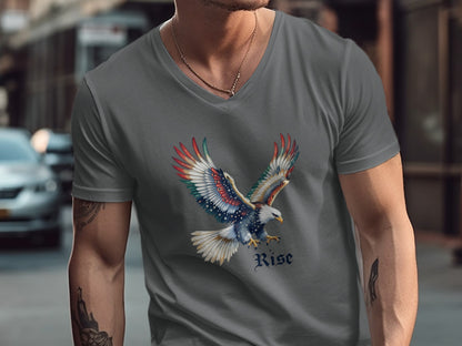 Rise Graphic Eagle Design V-Neck T-Shirt product