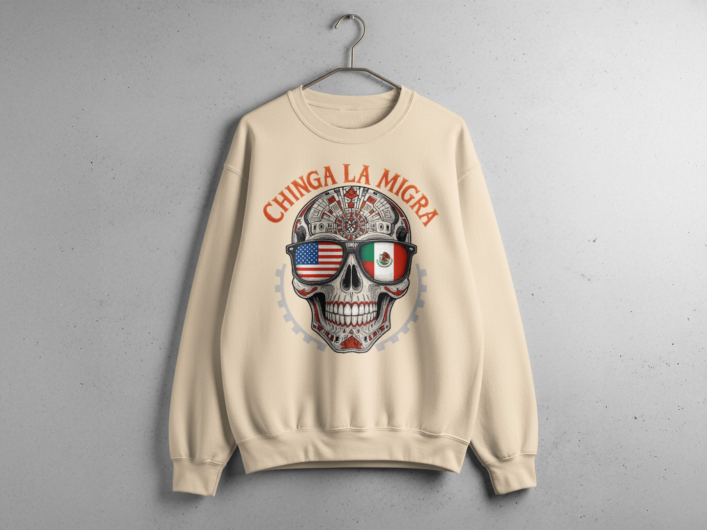Chinga La Migra Skull with Sunglasses Sweatshirt