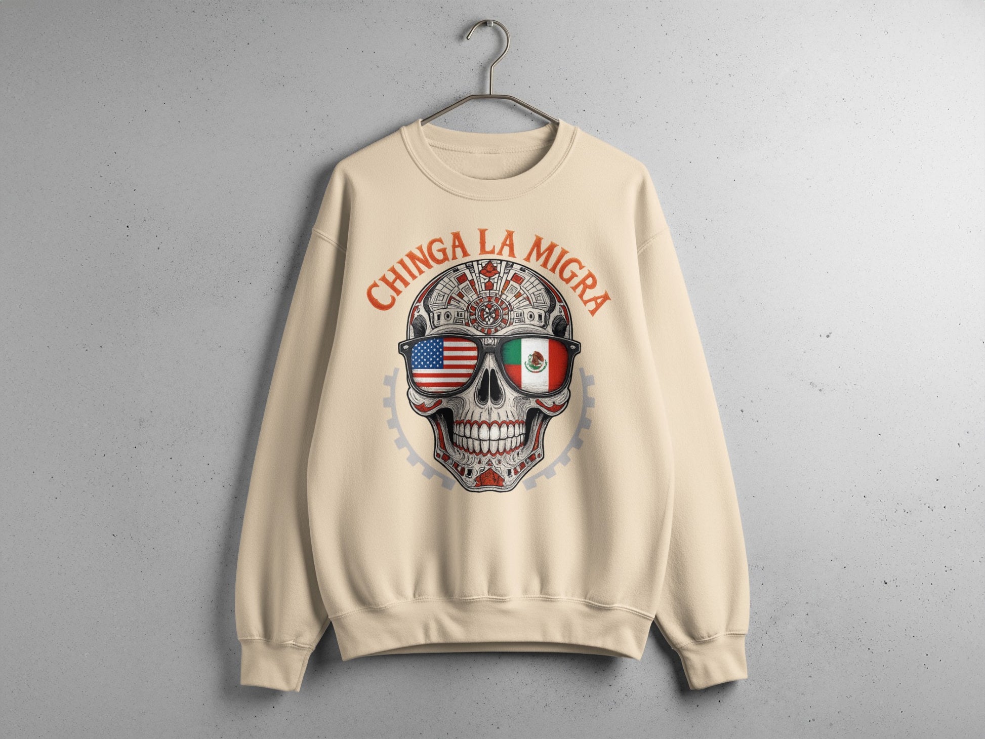 Chinga La Migra Skull with Sunglasses Sweatshirt