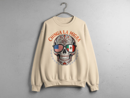 Chinga La Migra Skull with Sunglasses Sweatshirt