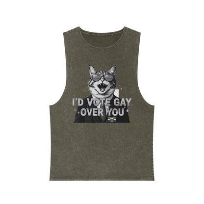 Unisex Stonewash Tank Top - I'd Vote Gay Over You - LGBTQ+ Pride Apparel