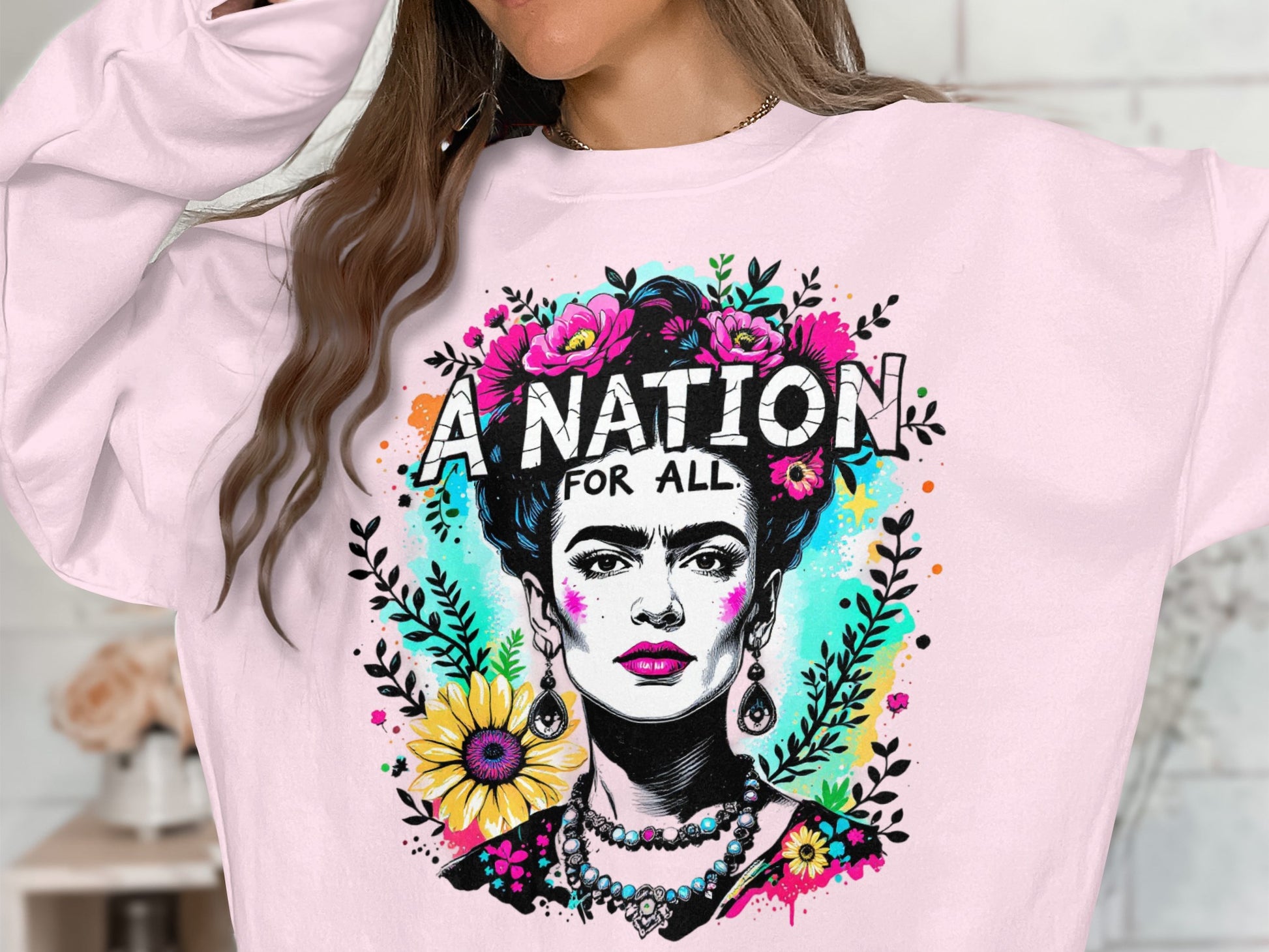 A Nation For All Floral Art Graphic Print Sweatshirt