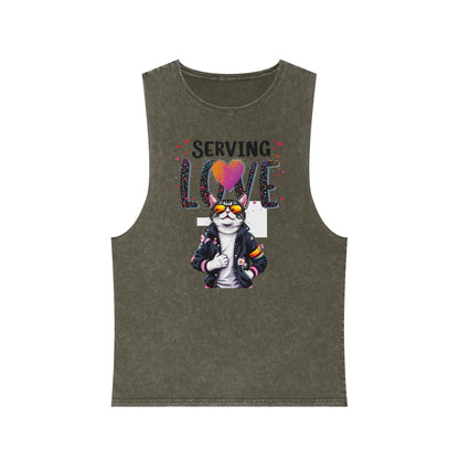 Serving Love Unisex Stonewash Tank Top - Trendy Summer Apparel for Warm Days