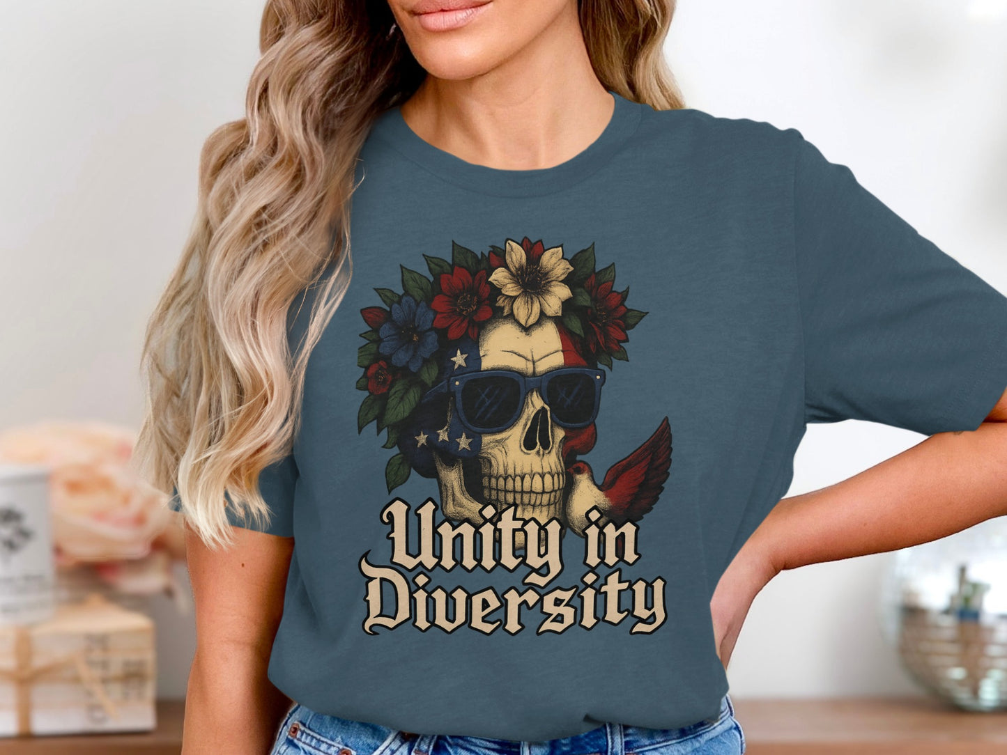 Unity in Diversity Skull Flower Crown Graphic Shirt