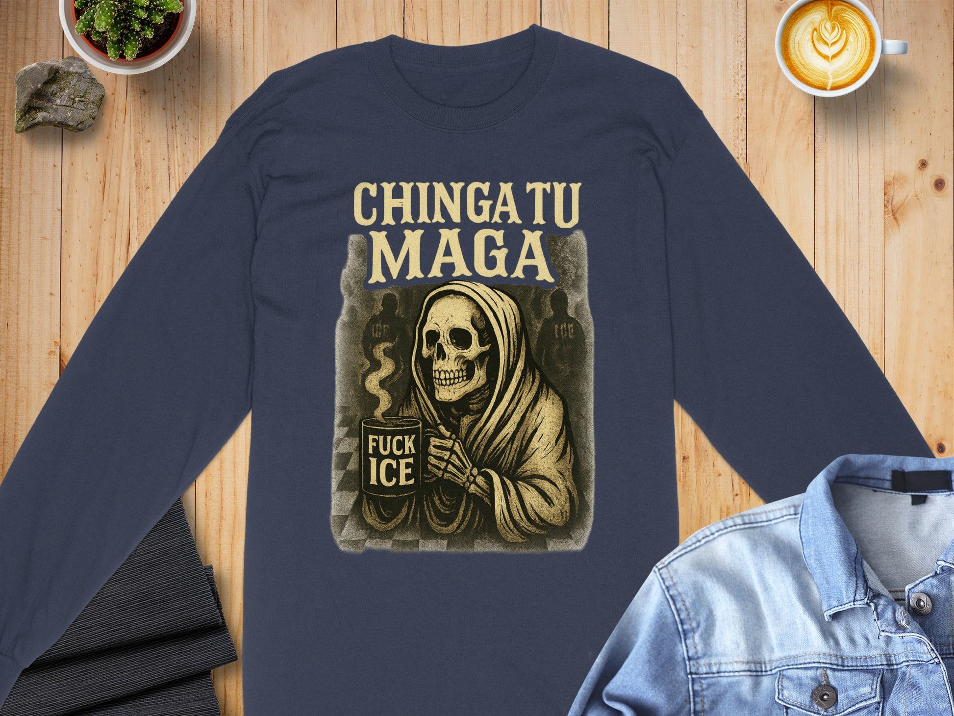 Chingatu Maga Long Sleeve Skull Graphic Shirt