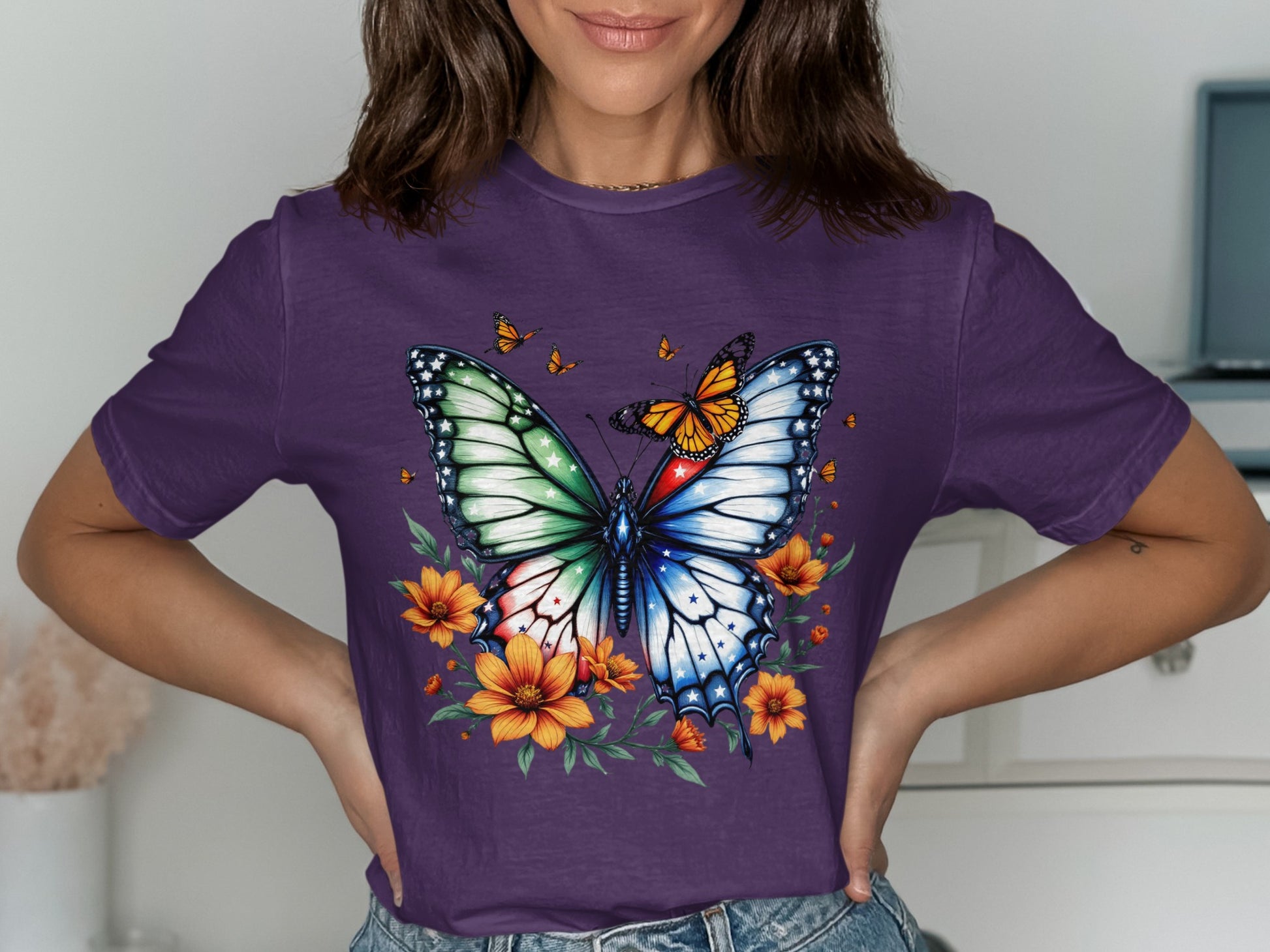 Colorful Butterfly Graphic Purple Shirt product