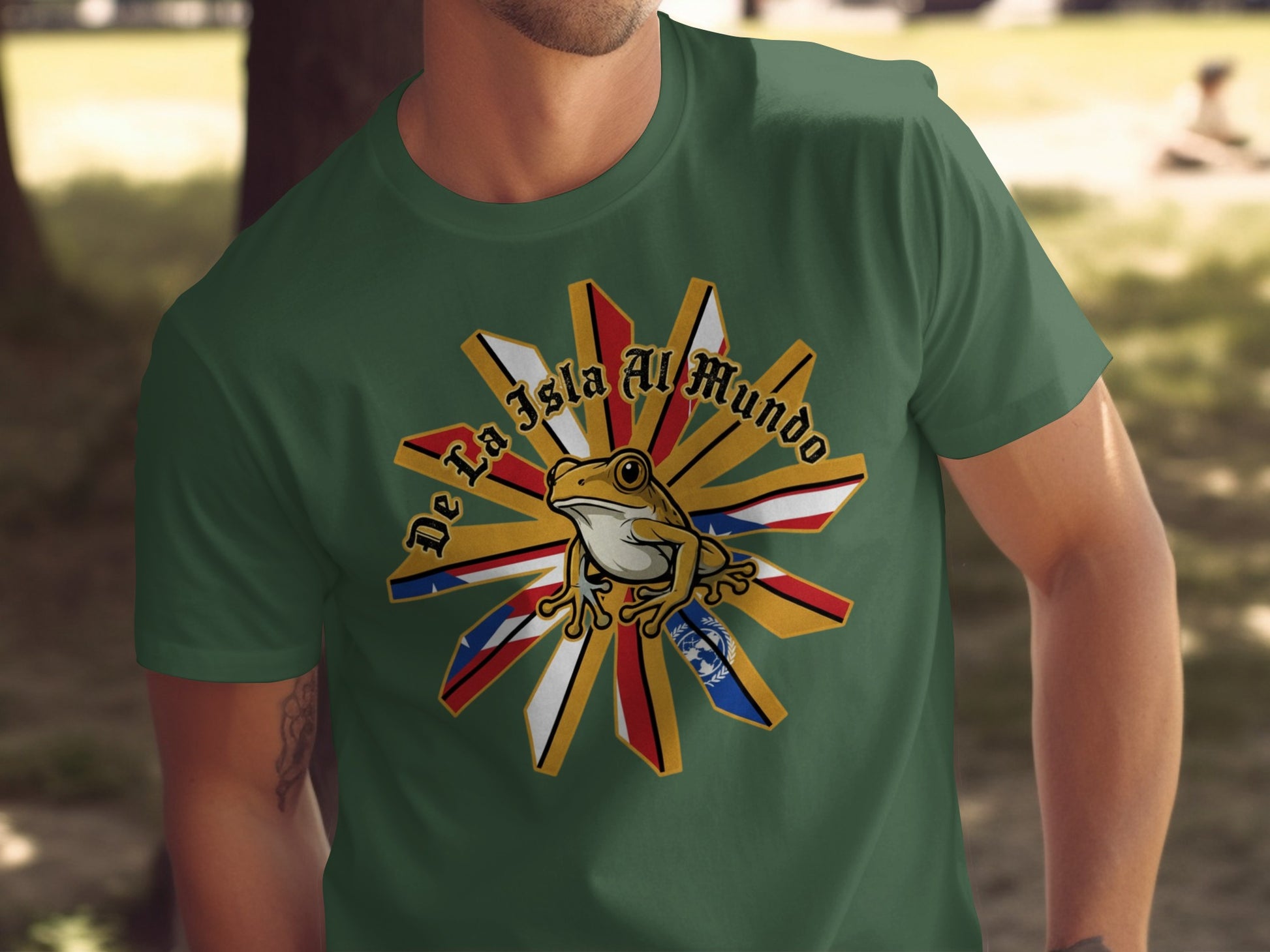 De La Isla Al Mundo Frog and Flags T-shirt