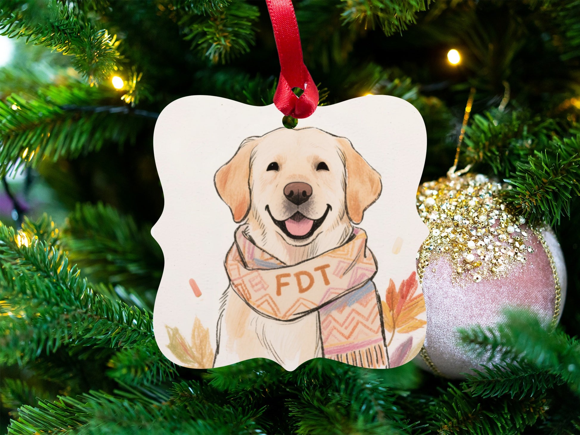 Personalized Dog Scarf Festive Holiday Tree Ornament