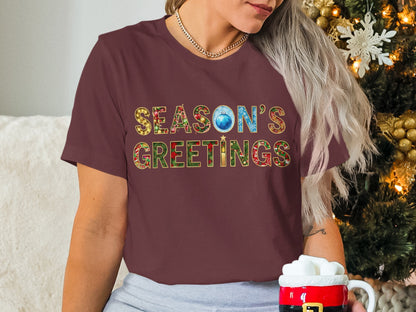 Festive Season's Greetings Graphic Tee for Holiday Fun