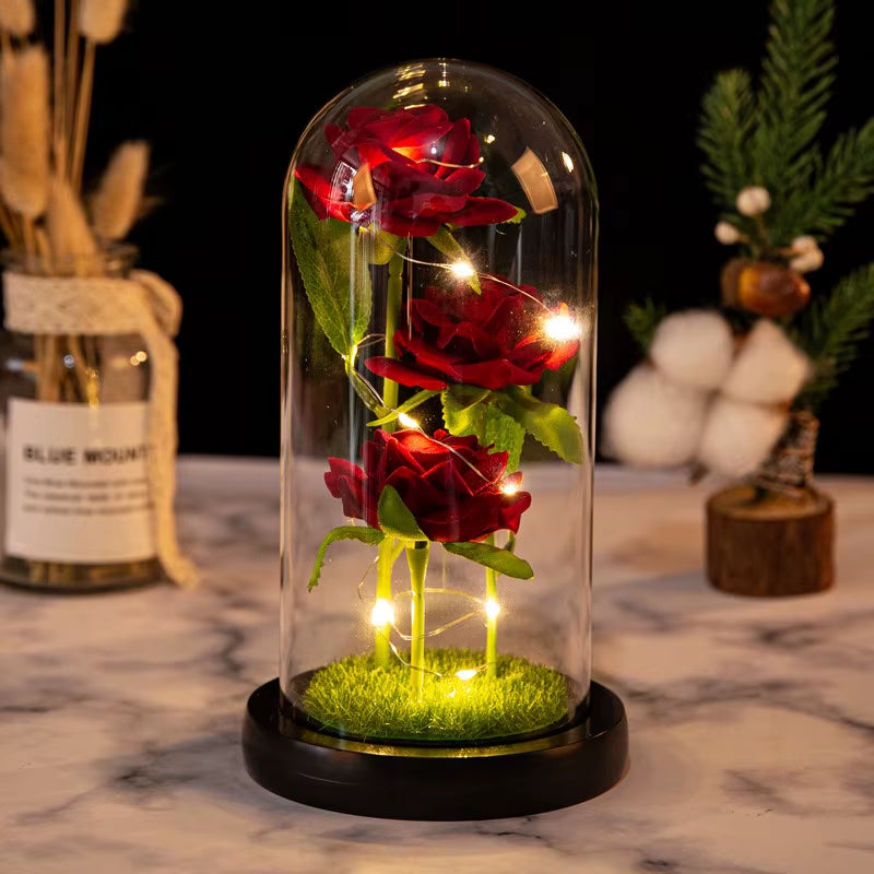 LED Galaxy Three Rose Artificial Flowers - Elegant Wedding Decor and Unique Gift for Valentine's Day and Mother's Day (Battery Not Included) - 1 Piece