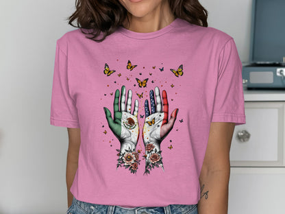 Vibrant Butterfly and Hands Design T-shirt product type