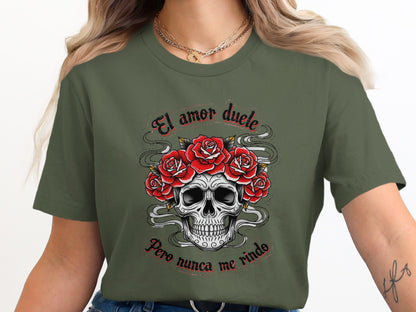 Skull with Roses El Amor Duele Graphic Tee product