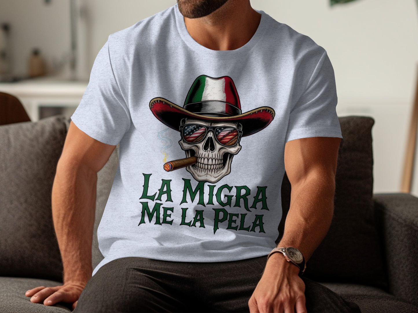 La Migra Me La Pela Skull Cowboy Hat T-shirt product