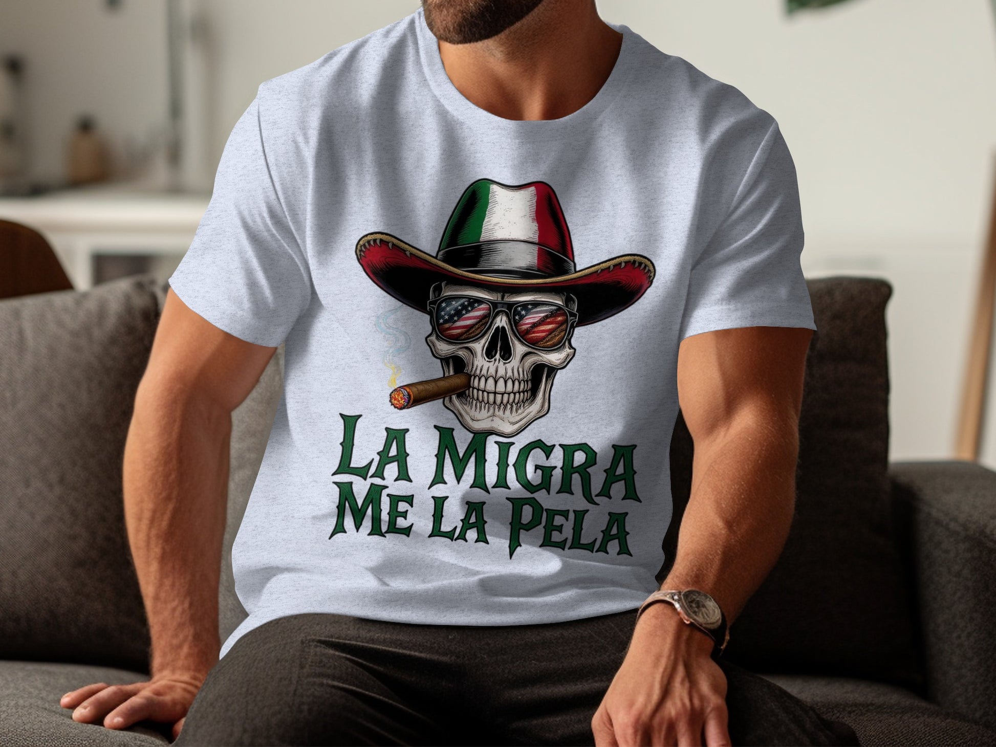 La Migra Me La Pela Skull Cowboy Hat T-shirt product