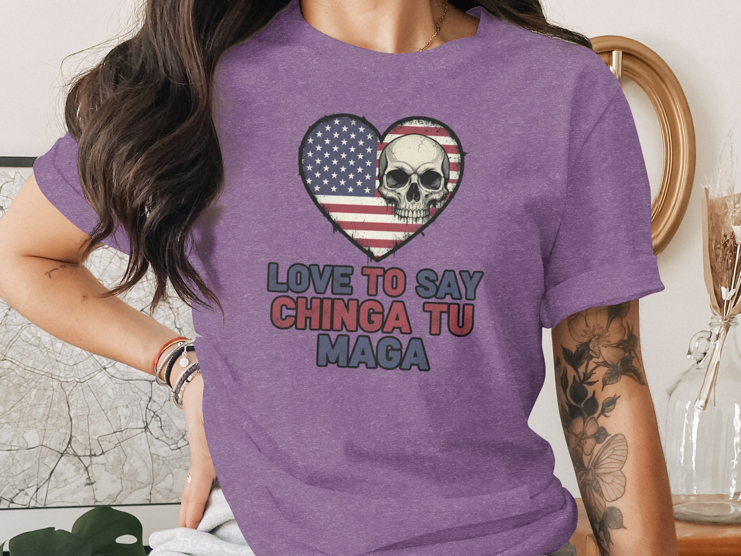 Love to Say Chinga Tu Maga Skull Heart Graphic Tee