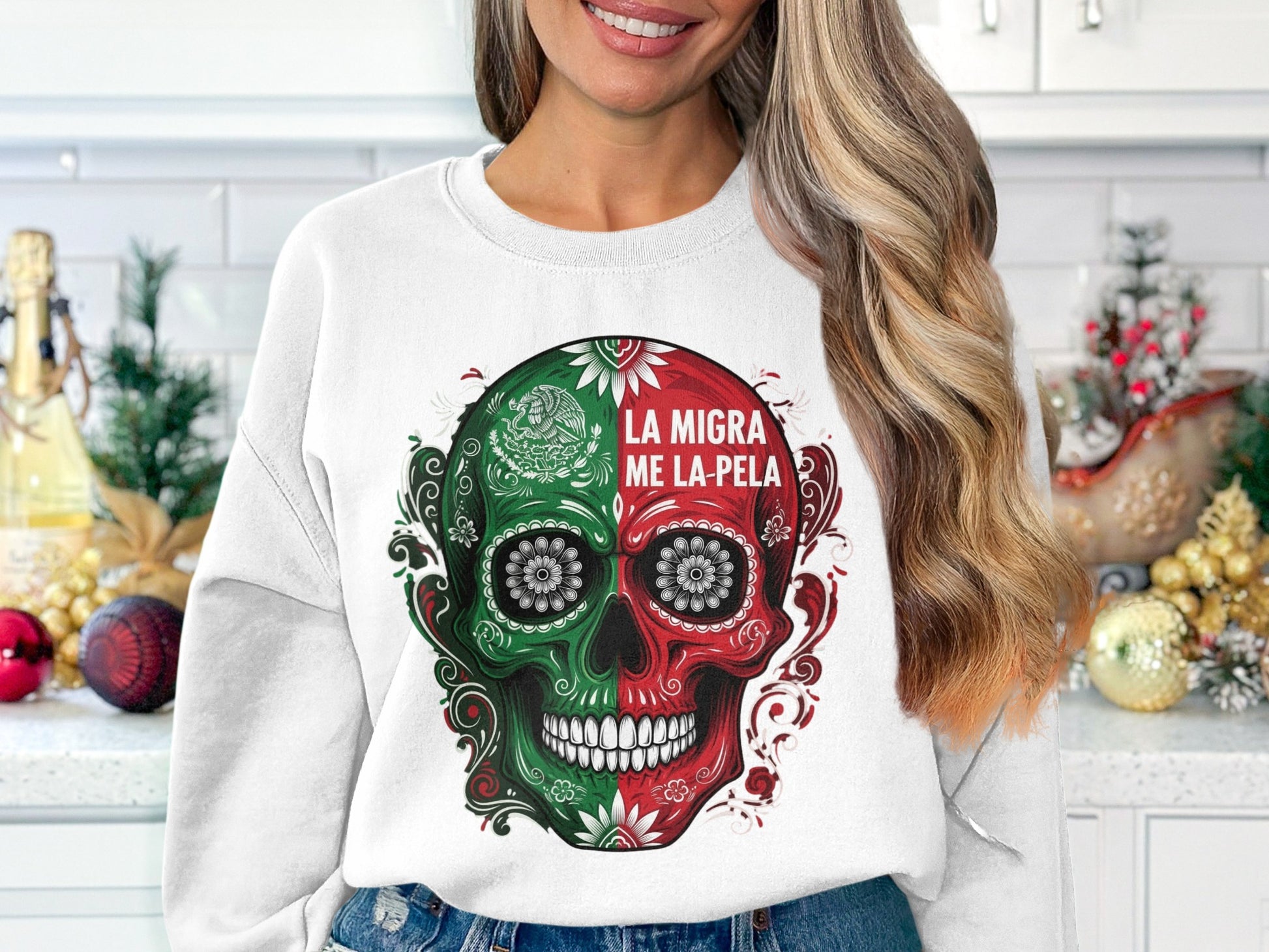 La Migra Me La Pela Graphic Skull Design Sweatshirt product type
