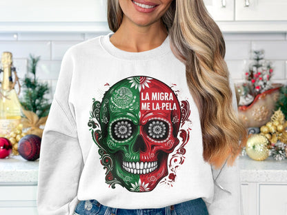 La Migra Me La Pela Graphic Skull Design Sweatshirt product type