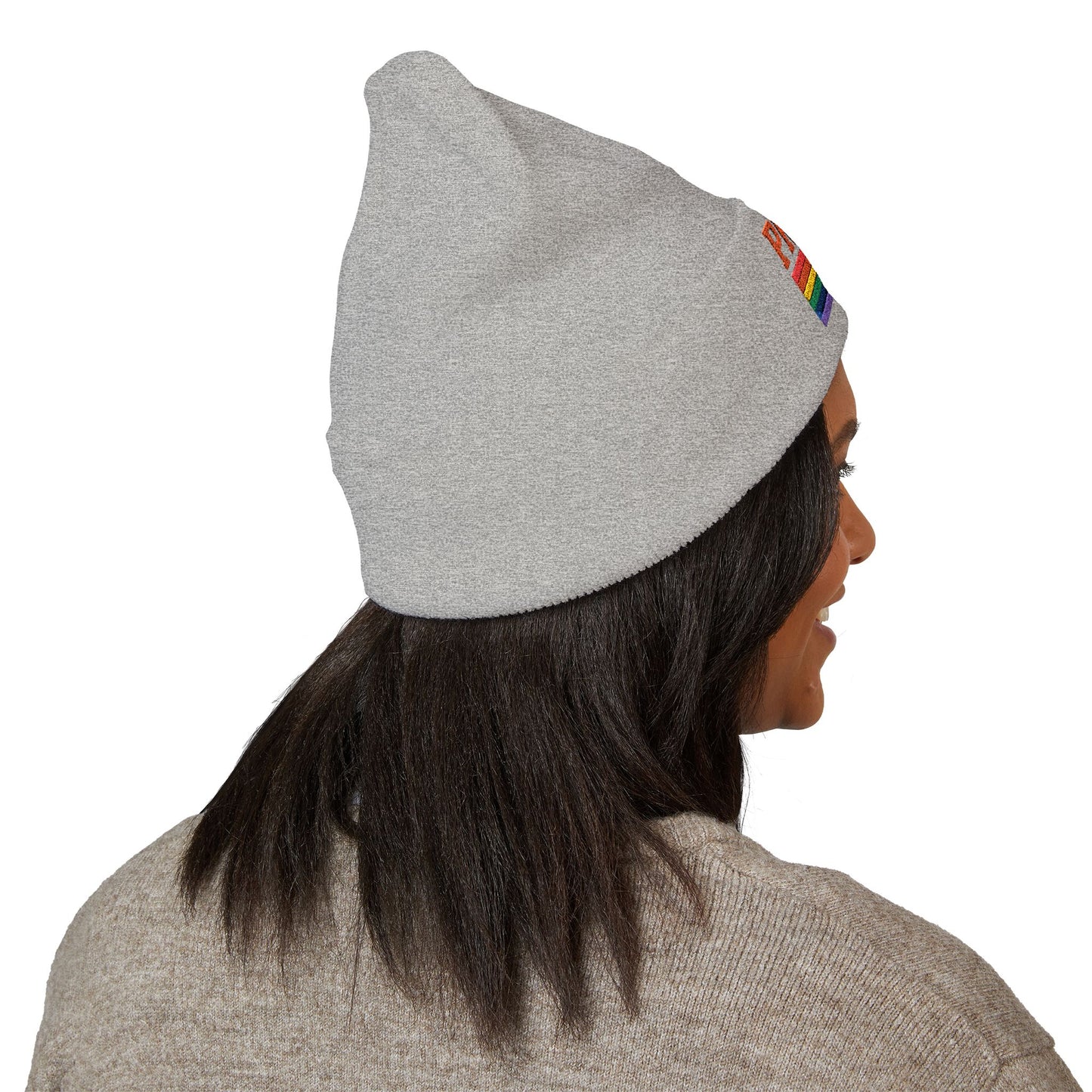 Proud AF Embroidered Beanie — Rainbow Pride Cuffed Hat