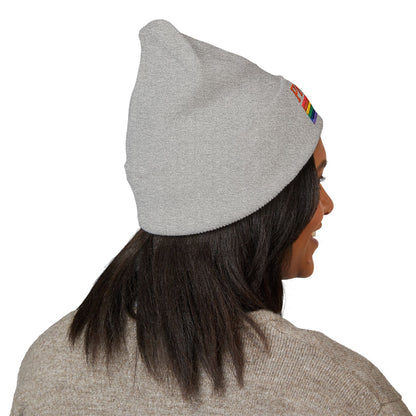 Proud AF Embroidered Beanie — Rainbow Pride Cuffed Hat