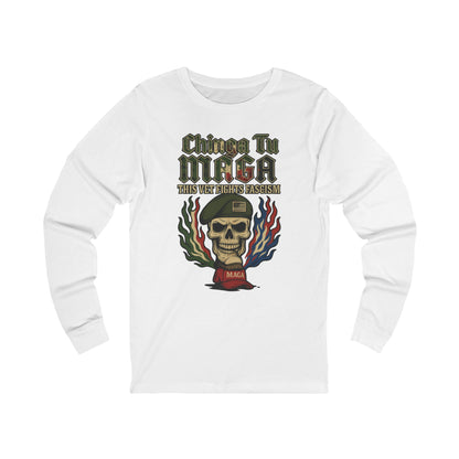 Chinga Tu Maga Skull & Flames Graphic Military Vet Tee Long Sleeve Tee