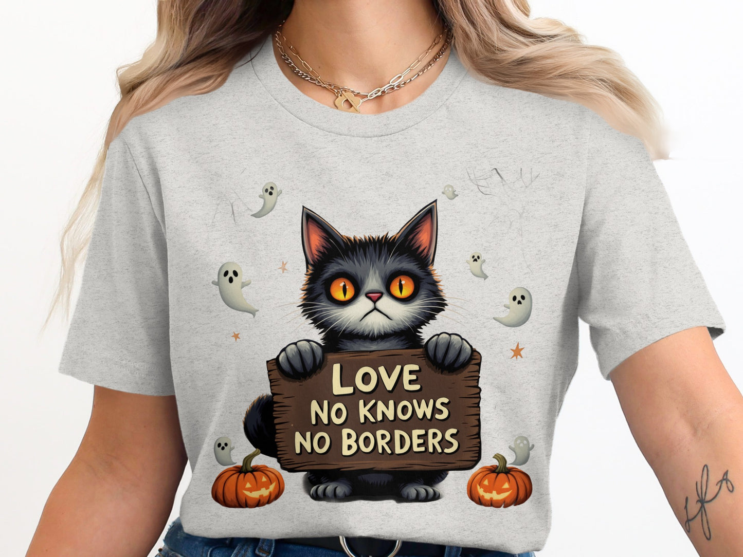 Love No Knows No Borders Cat Themed T-Shirt Product