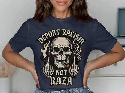 Deport Racism Not Raza Skull Graphic T-shirt product
