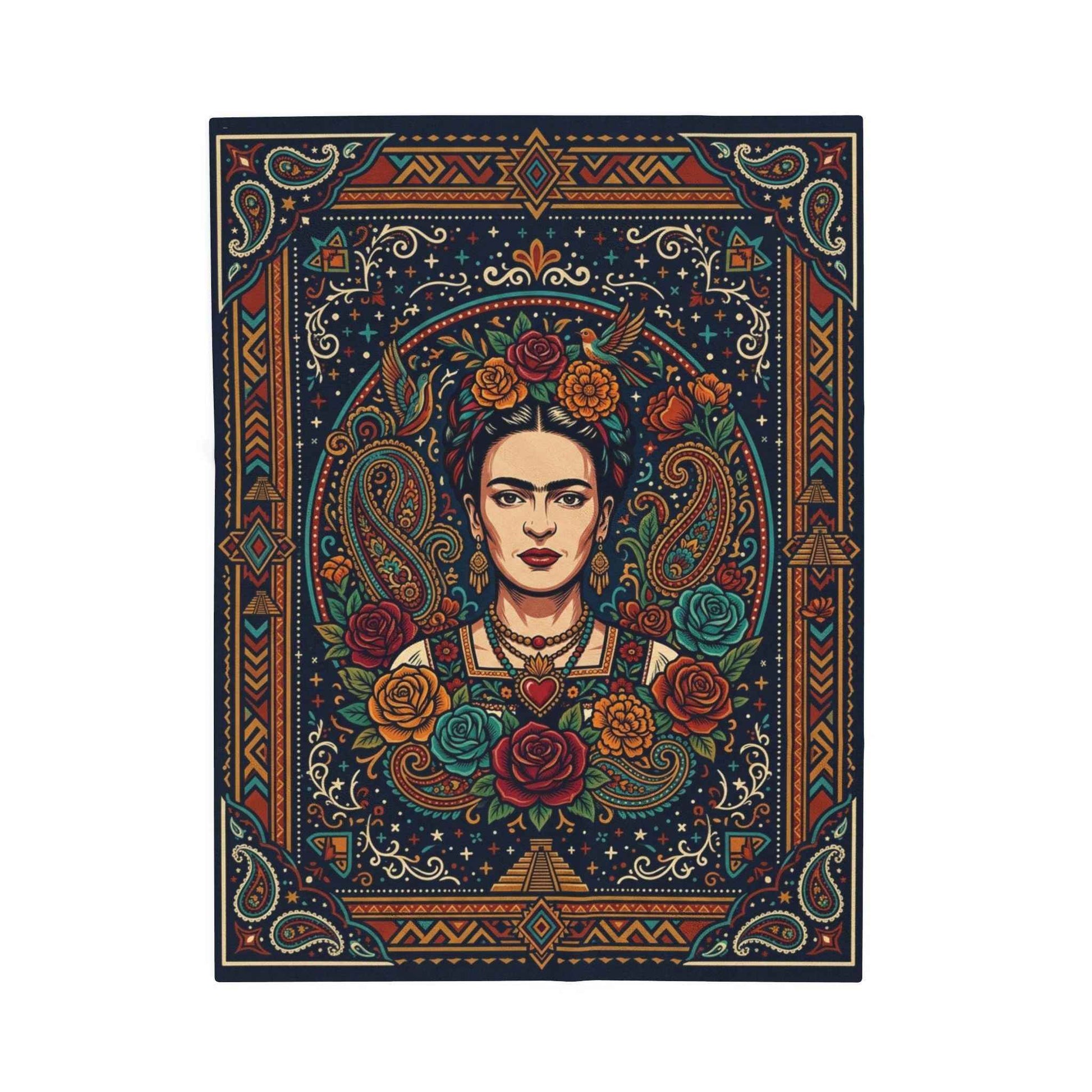 Frida Kahlo Blankets, Mexican Folk Art Floral Throw, Vibrant Iconic Artist Blanket, Cultural Decor, Aztec Paisley Home Blankets