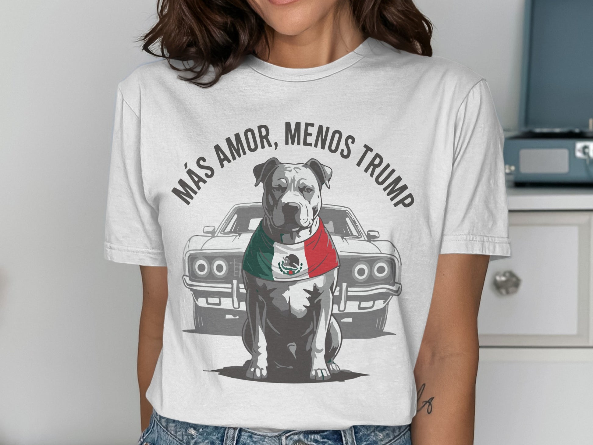 Mexican Flag Pitbull Car Graphic Tee Shirt product