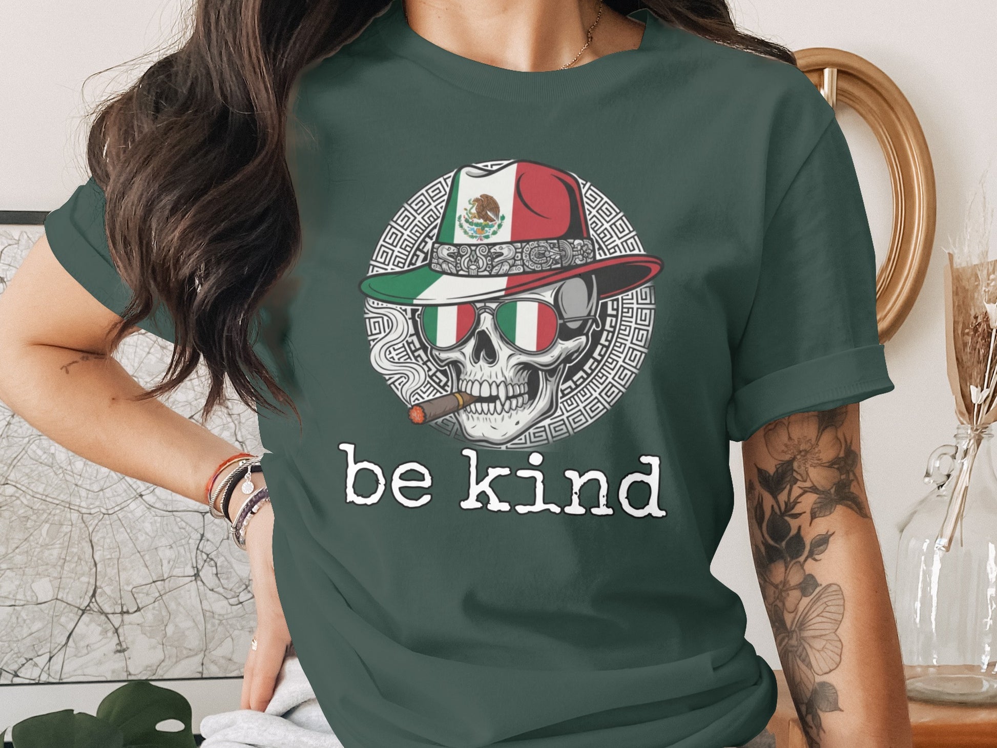 Mexico Flag Skull Be Kind Graphic Tee