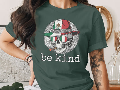 Mexico Flag Skull Be Kind Graphic Tee